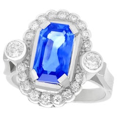 Vintage 3.29 Carat Ceylon Sapphire Diamond White Gold and Platinum Cocktail Ring