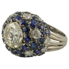 1950s 3.42 Carat Diamond and Sapphire Cocktail Ring
