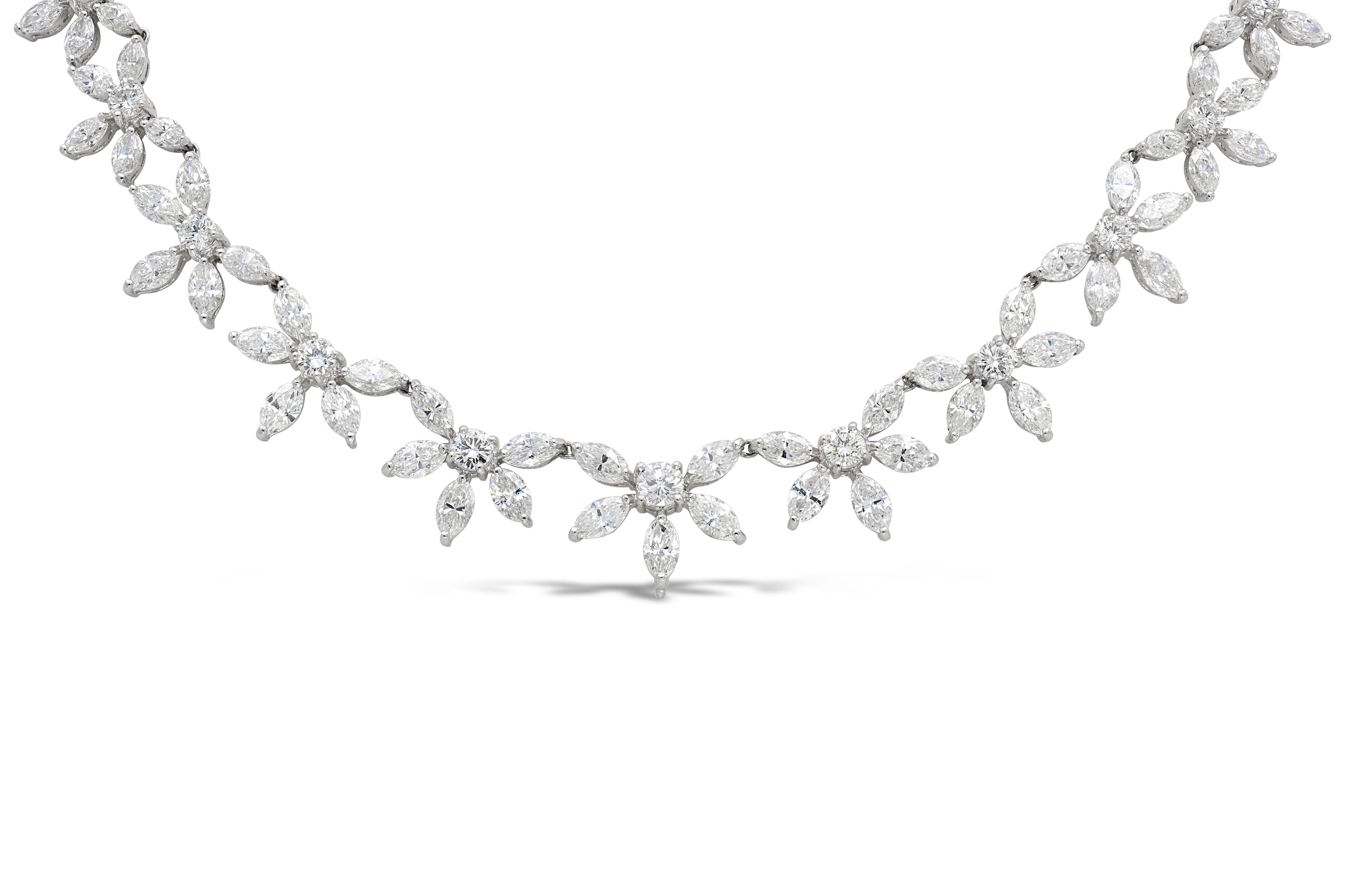 1950s 35.10 Carat Round and Marquise Cut Diamond Necklace In Good Condition For Sale In New York, NY