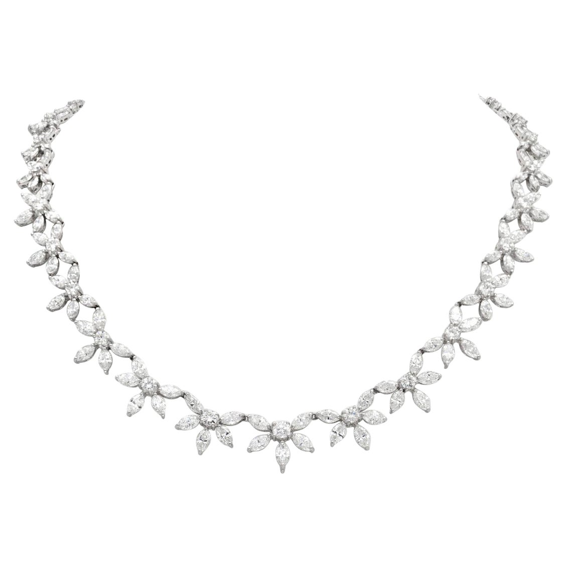 1950er Jahre 35,10 Karat Diamant-Halskette mit rundem und Marquise-Schliff