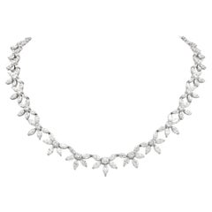 1950er Jahre 35,10 Karat Diamant-Halskette mit rundem und Marquise-Schliff