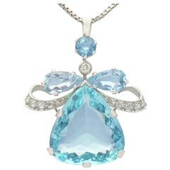 1950s 36.76 Carat Aquamarine and 1.04 Carat Diamond White Gold Pendant 1950s 36.76 Carat Aquamarine and 1.04 Carat Diamond White Gold Pendant