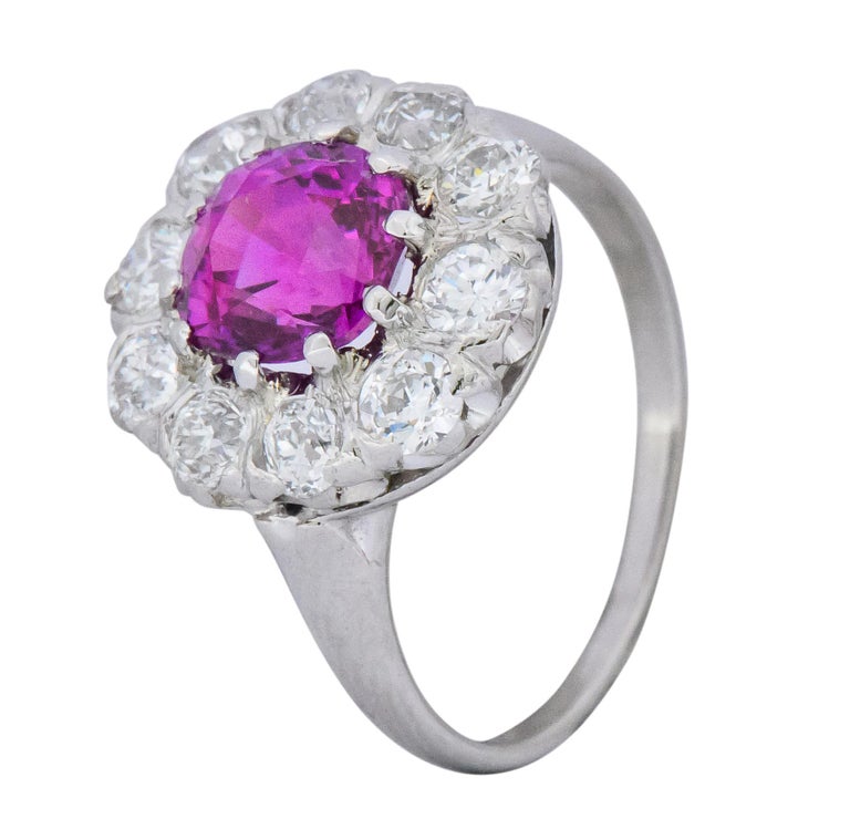 1950s 3.84 Carat Ceylon Pink Sapphire Diamond Platinum Cluster Ring GIA ...