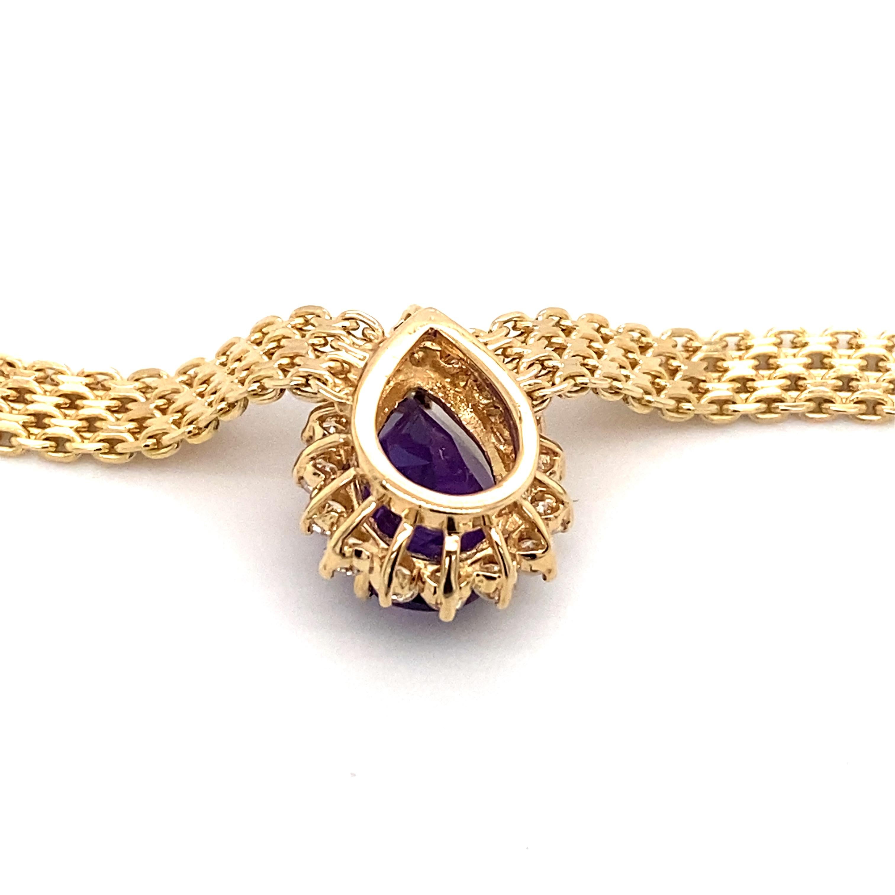 1950s 4 Carat Amethyst and Diamond Halo Necklace in 14 Karat Gold In Excellent Condition In Hicksville, NY