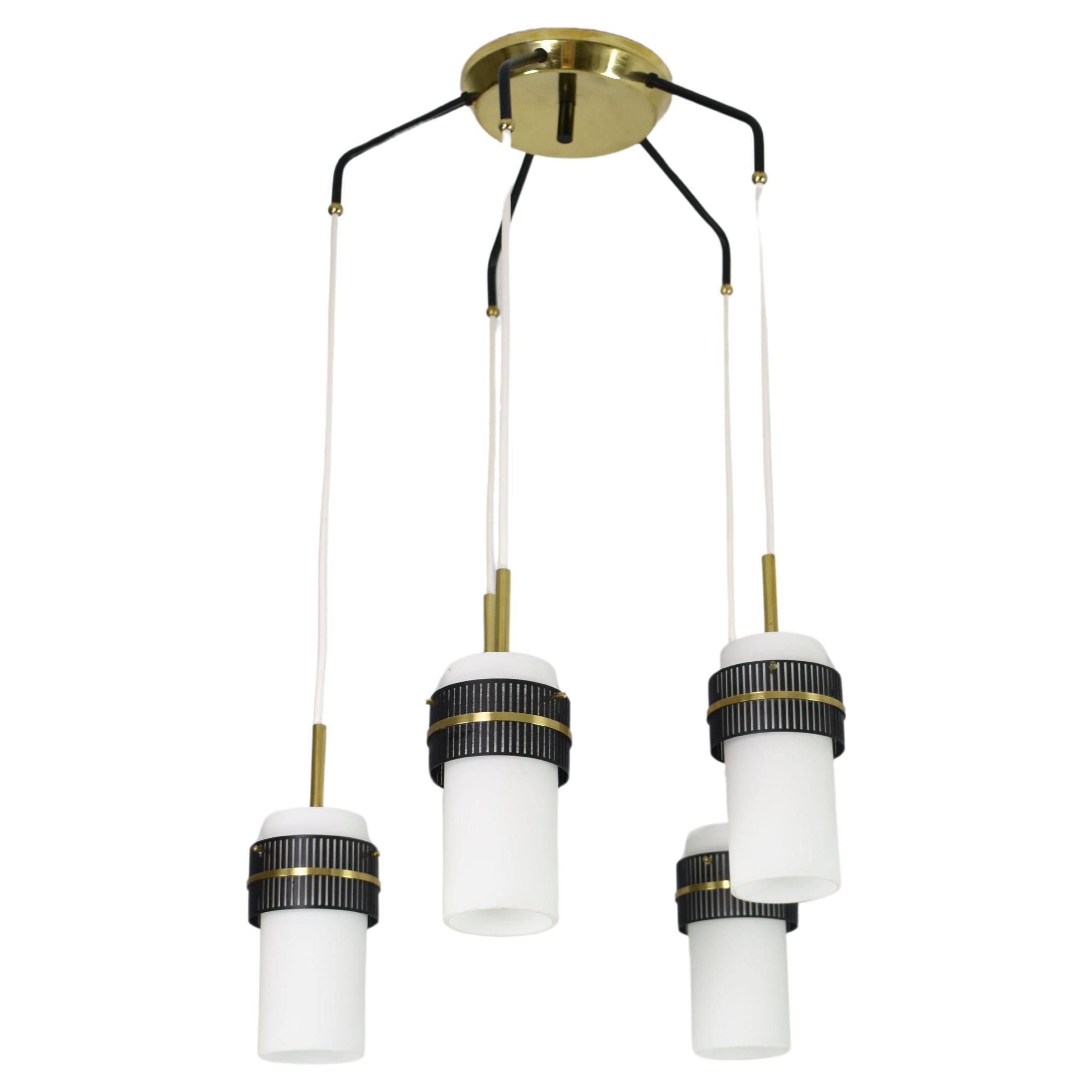 1950's 5 Lights Glaspendelleuchte von Stilnovo