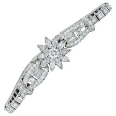 1950s 4.00 Carat Diamond Platinum Floral Cluster Link Bracelet