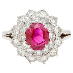 1950
s 4.00 CTW No-Heat Burma Ruby Diamond Platinum Vintage Double Halo Ring AGL