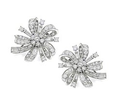 1950s 4.00ct Diamond Platinum Flower Earrings