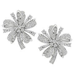 1950s 4.00ct Diamond Platinum Flower Earrings