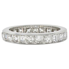 1950's 4.14 CTW Asscher Cut Diamond Platinum Retro Eternity Band Ring