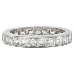 Bague d'éternité vintage en platine avec diamant taille Asscher 4,14 carats, années 1950