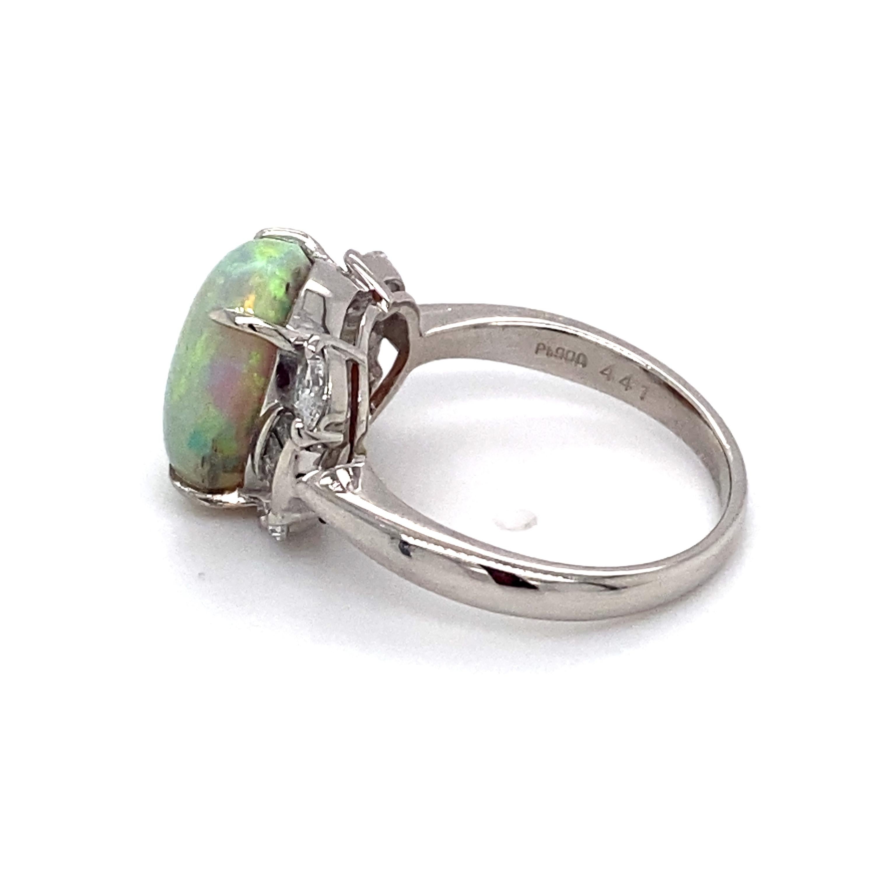 1950s 4.41 Carat Opal and Diamond Ring in Platinum In Excellent Condition In Atlanta, GA