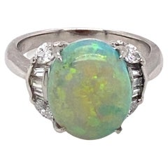 1950s 4.41 Carat Opal and Diamond Ring in Platinum