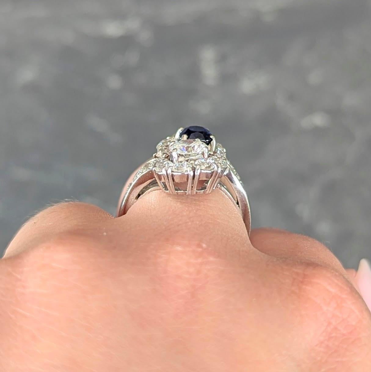 1950's 4.45 CTW No Heat Sapphire Diamond Platinum Vintage Toi-Et-Moi Ring AGL For Sale 6