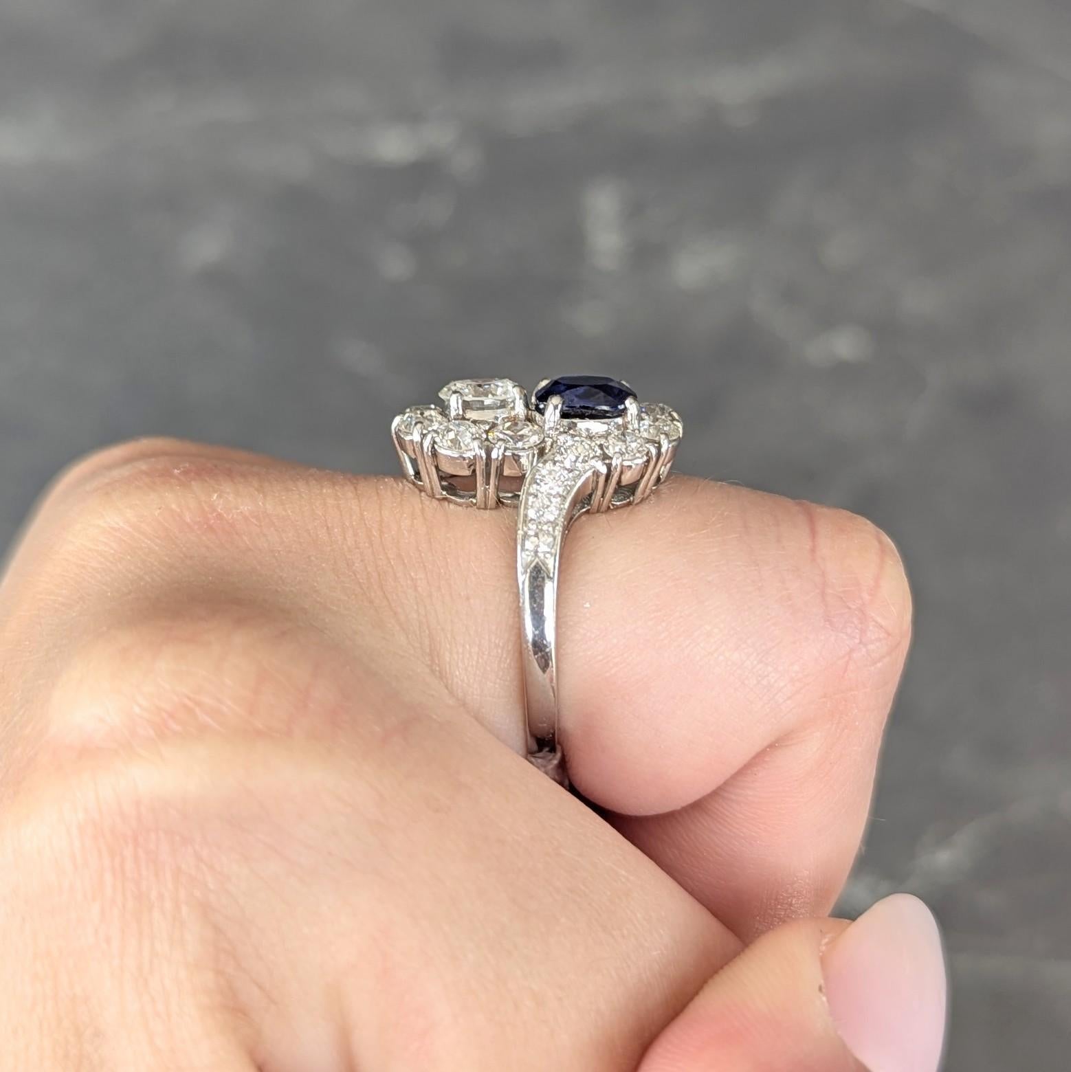 1950's 4.45 CTW No Heat Sapphire Diamond Platinum Vintage Toi-Et-Moi Ring AGL For Sale 7