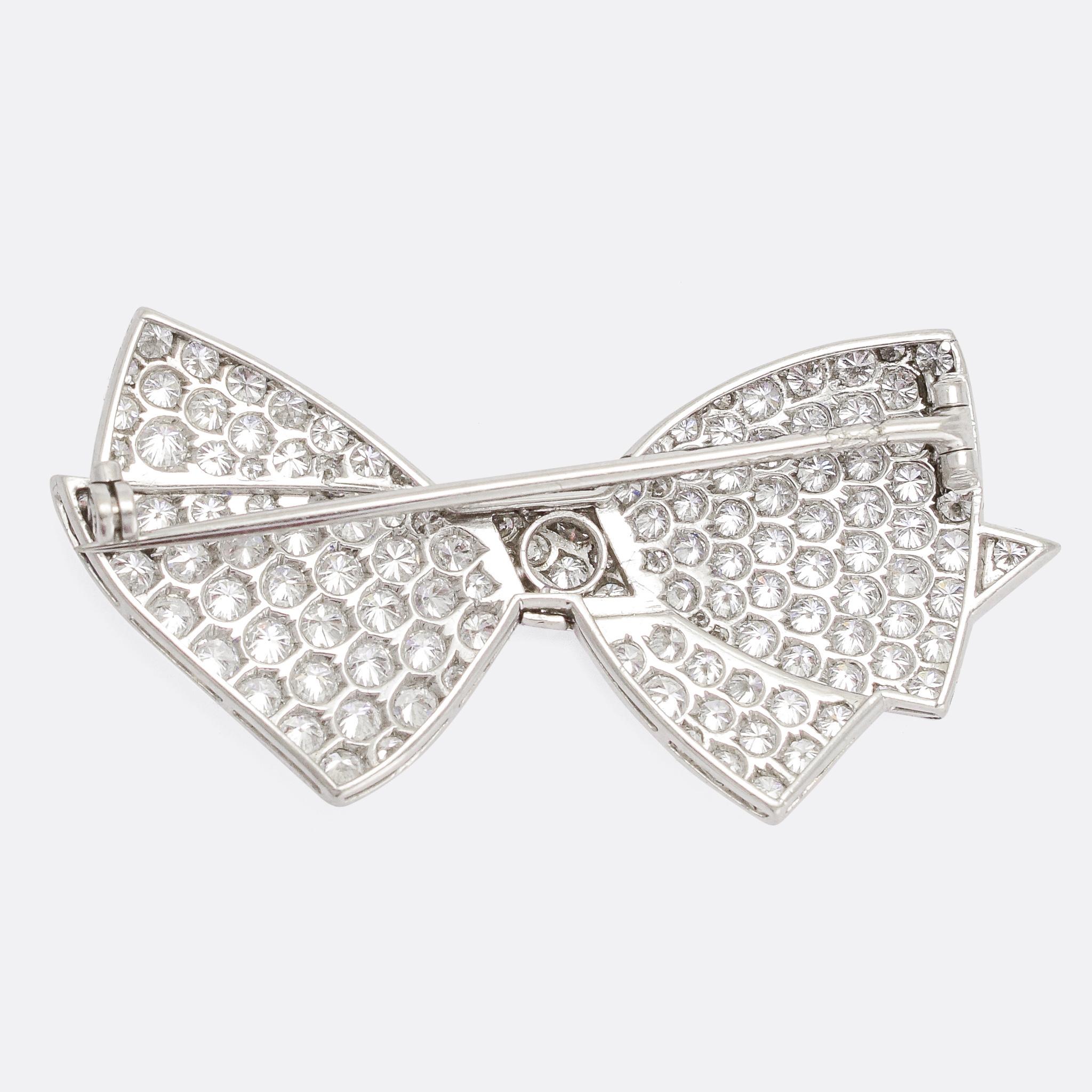 1950s 4.75 Carat Diamond Bow Brooch In Excellent Condition In Sale, Cheshire