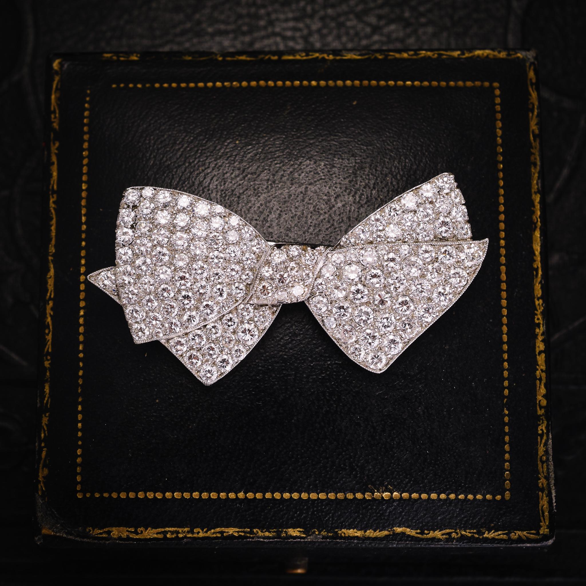 Women's or Men's 1950s 4.75 Carat Diamond Bow Brooch