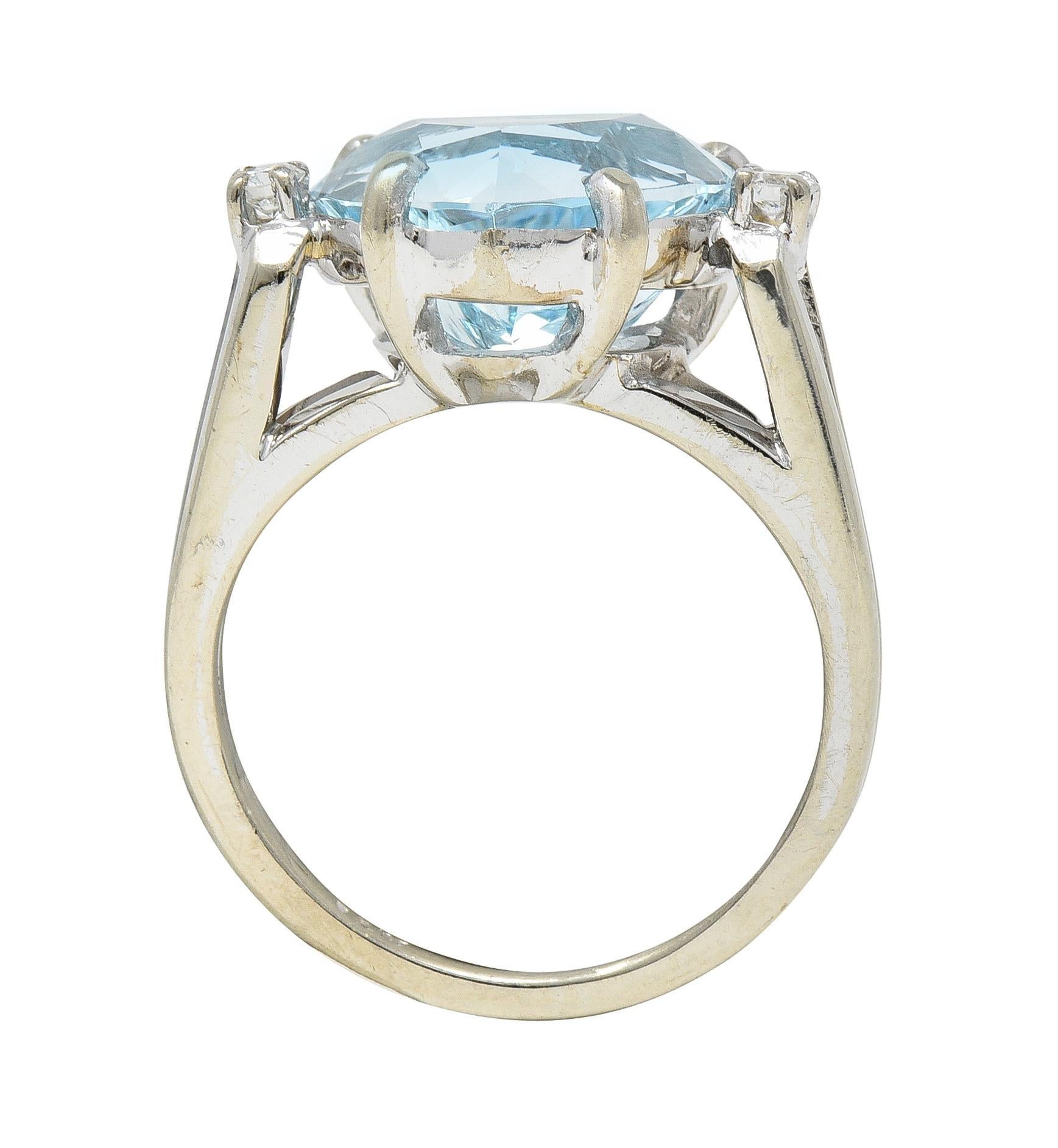 1950er Jahre Herz-Dreisteinring aus 14 Karat Weißgold mit 4,80 Karat Aquamarin und Diamant 6
