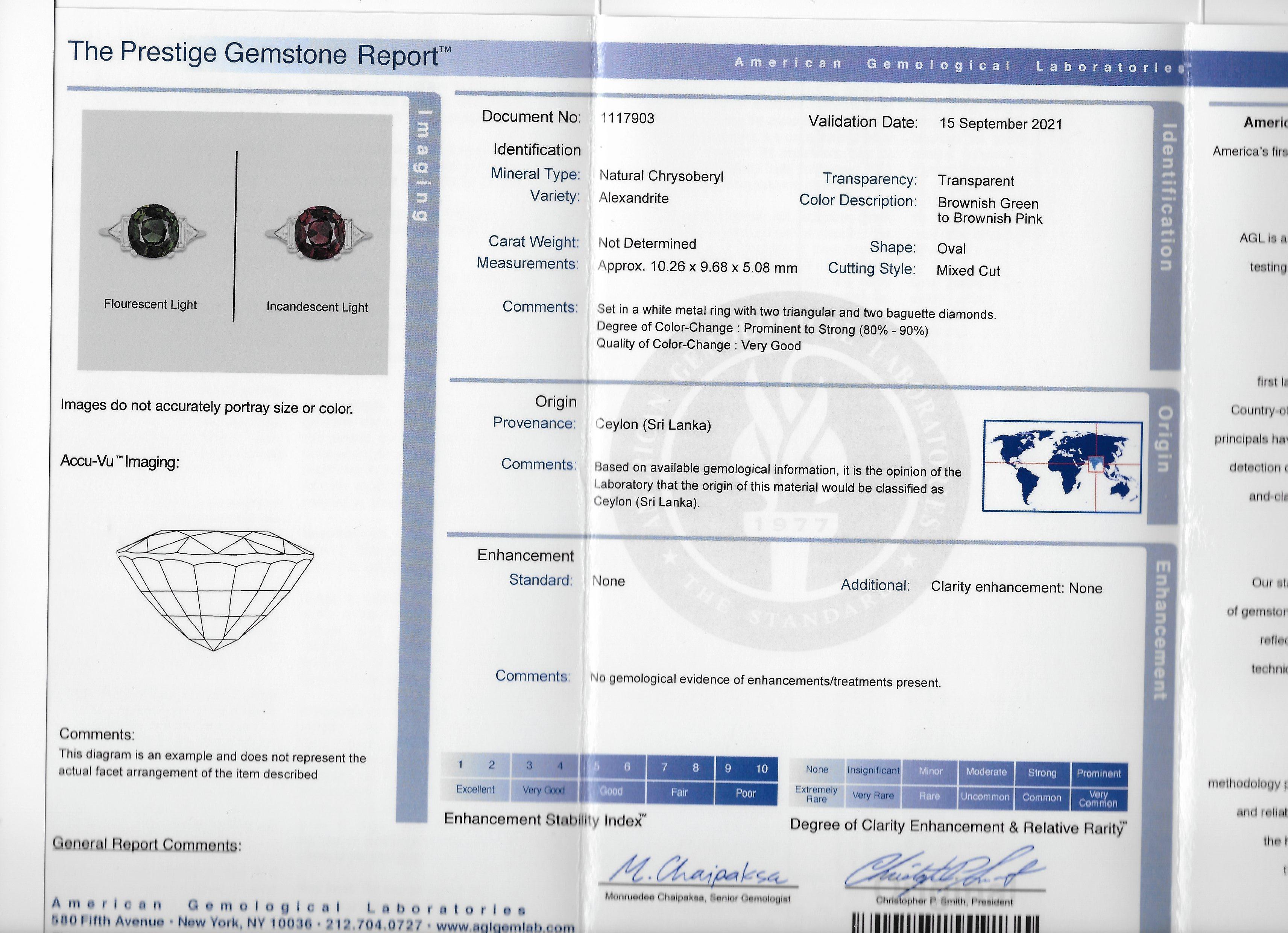 1950s 4.84 Carats Ceylon Alexandrite Diamond Platinum Geometric Gemstone Ring For Sale 8