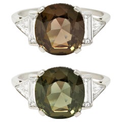 Retro 1950s 4.84 Carats Ceylon Alexandrite Diamond Platinum Geometric Gemstone Ring