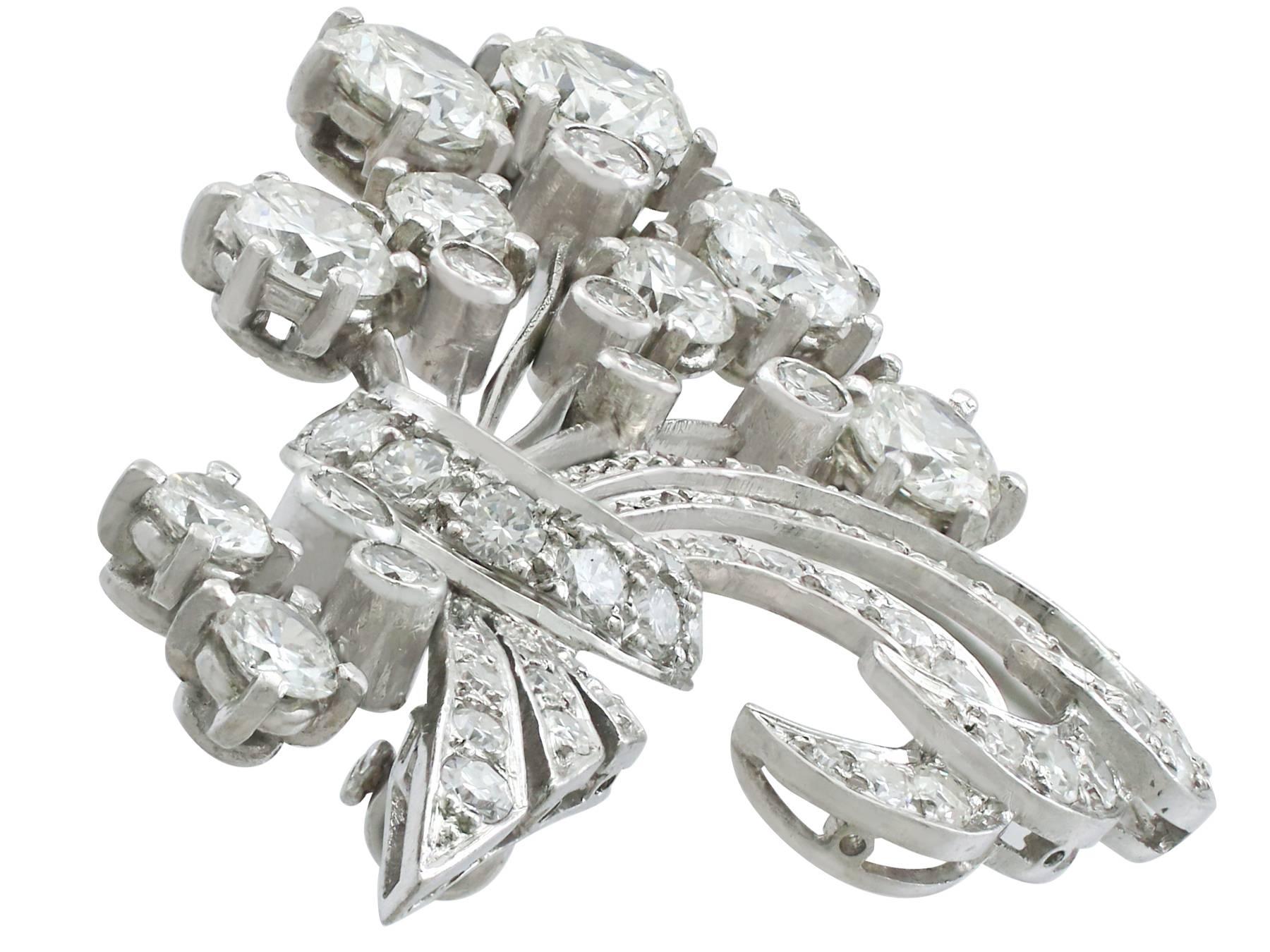 Women's 1950s 4.98 Carat Diamond and Platinum Flower Spray Brooch / Pendant