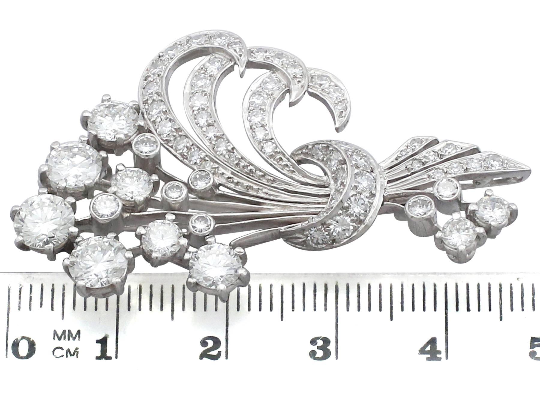 1950s 4.98 Carat Diamond and Platinum Flower Spray Brooch / Pendant 3