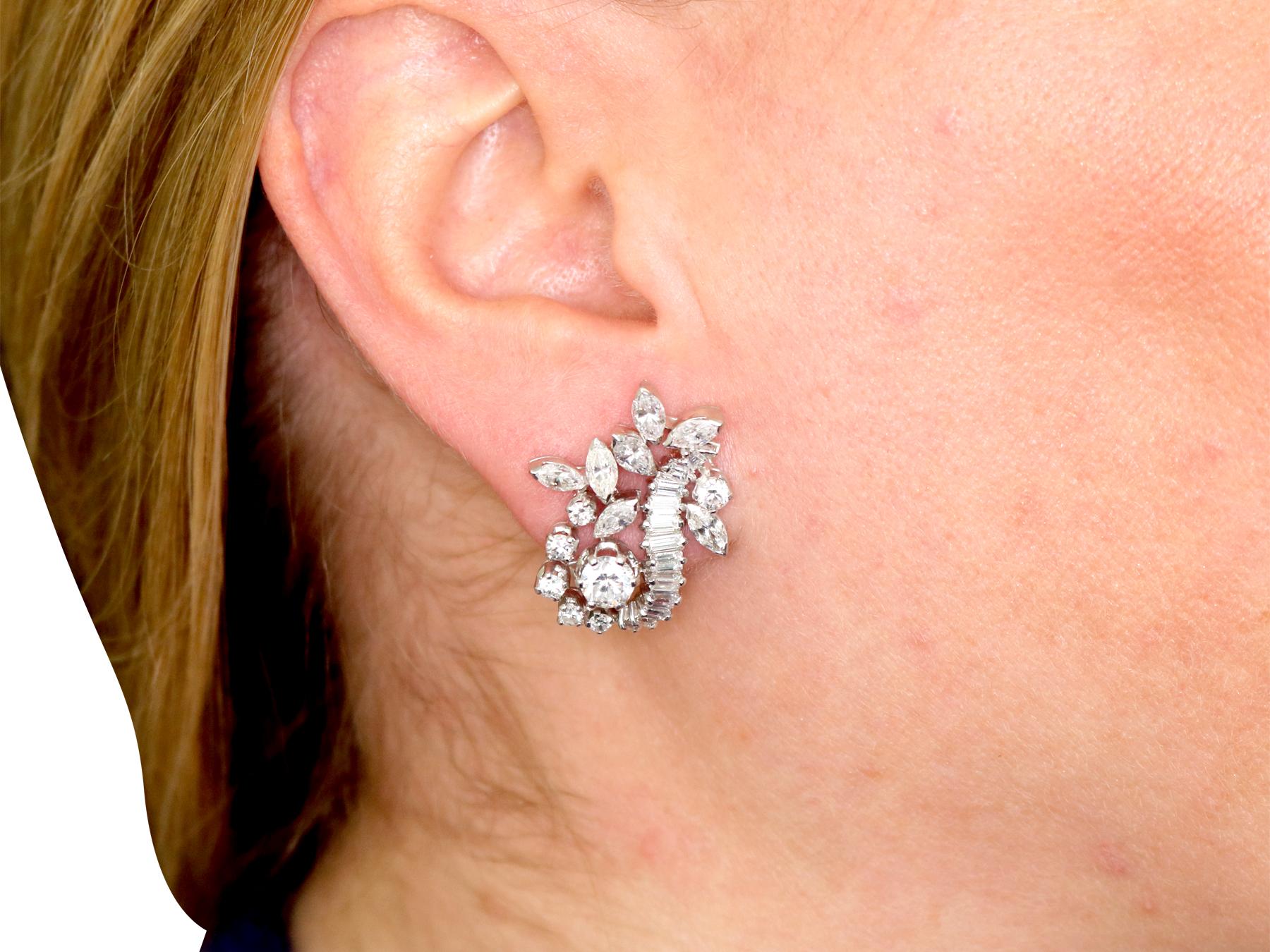Women's or Men's 1950s 5 Carat Diamond and Platinum Earrings
