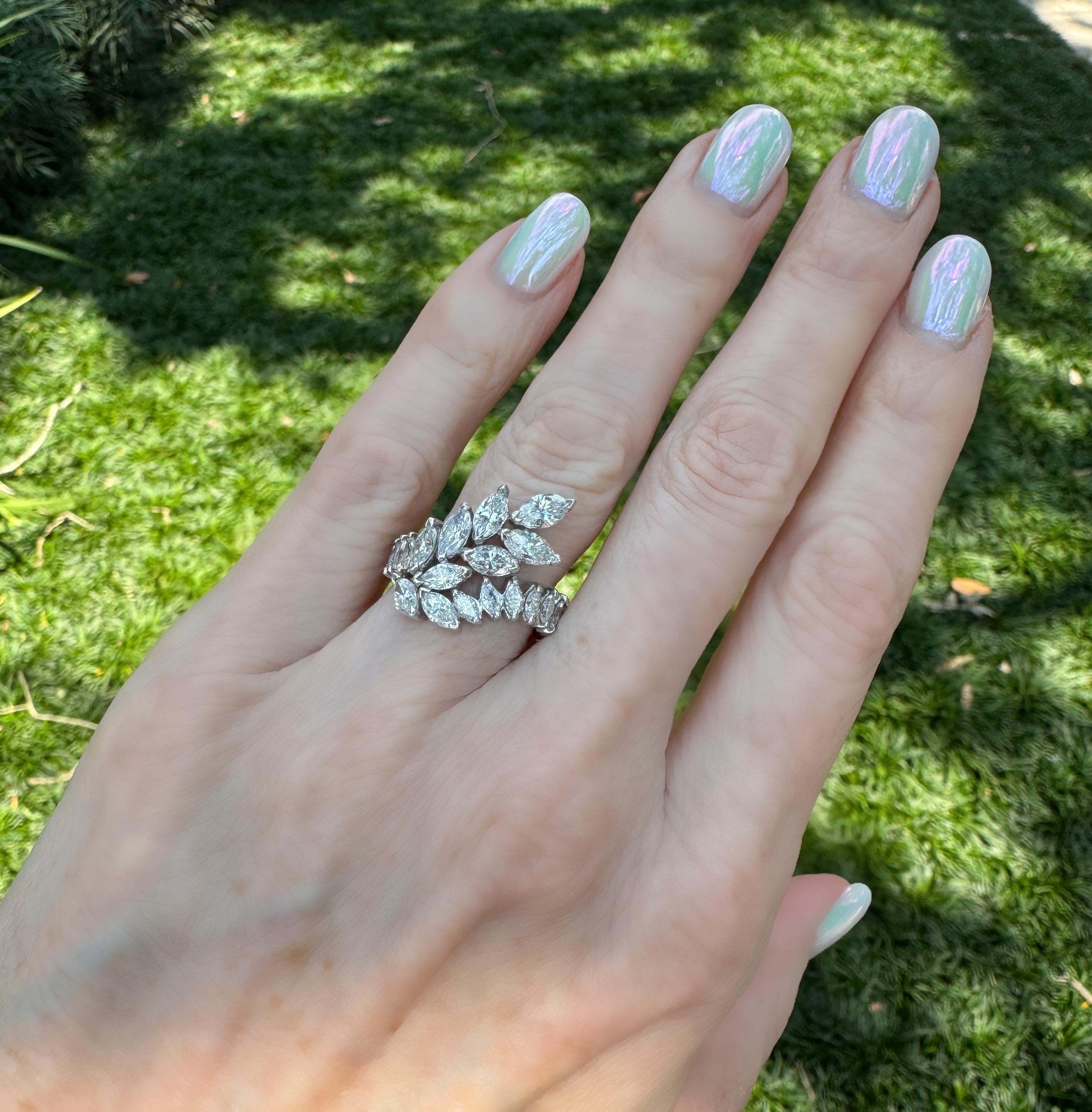 Marquise Cut 1950's 5.00 Carat Marquise Diamond Eternity Band in Platinum For Sale