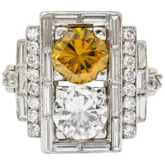 1950s 5.05 Carat Fancy Diamond Platinum Rectangular Cocktail Engagement Ring