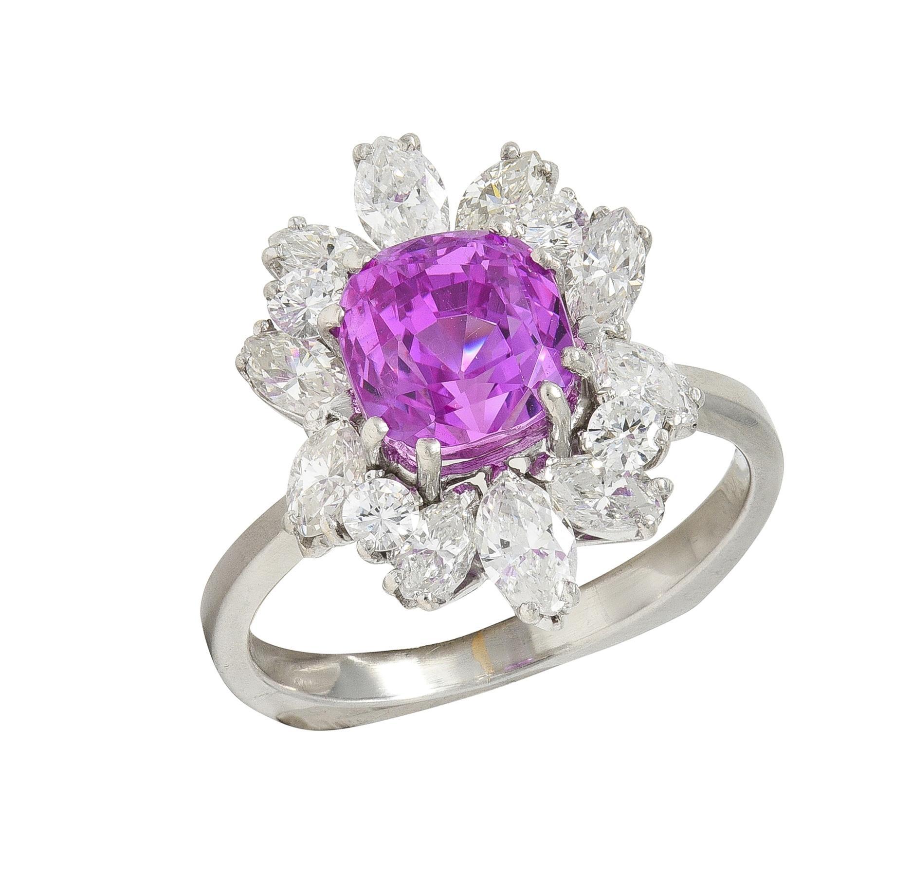 Anello a grappolo vintage in platino con zaffiro rosa di Ceylon da 5,44 CTW del 1950, GIA in vendita 4