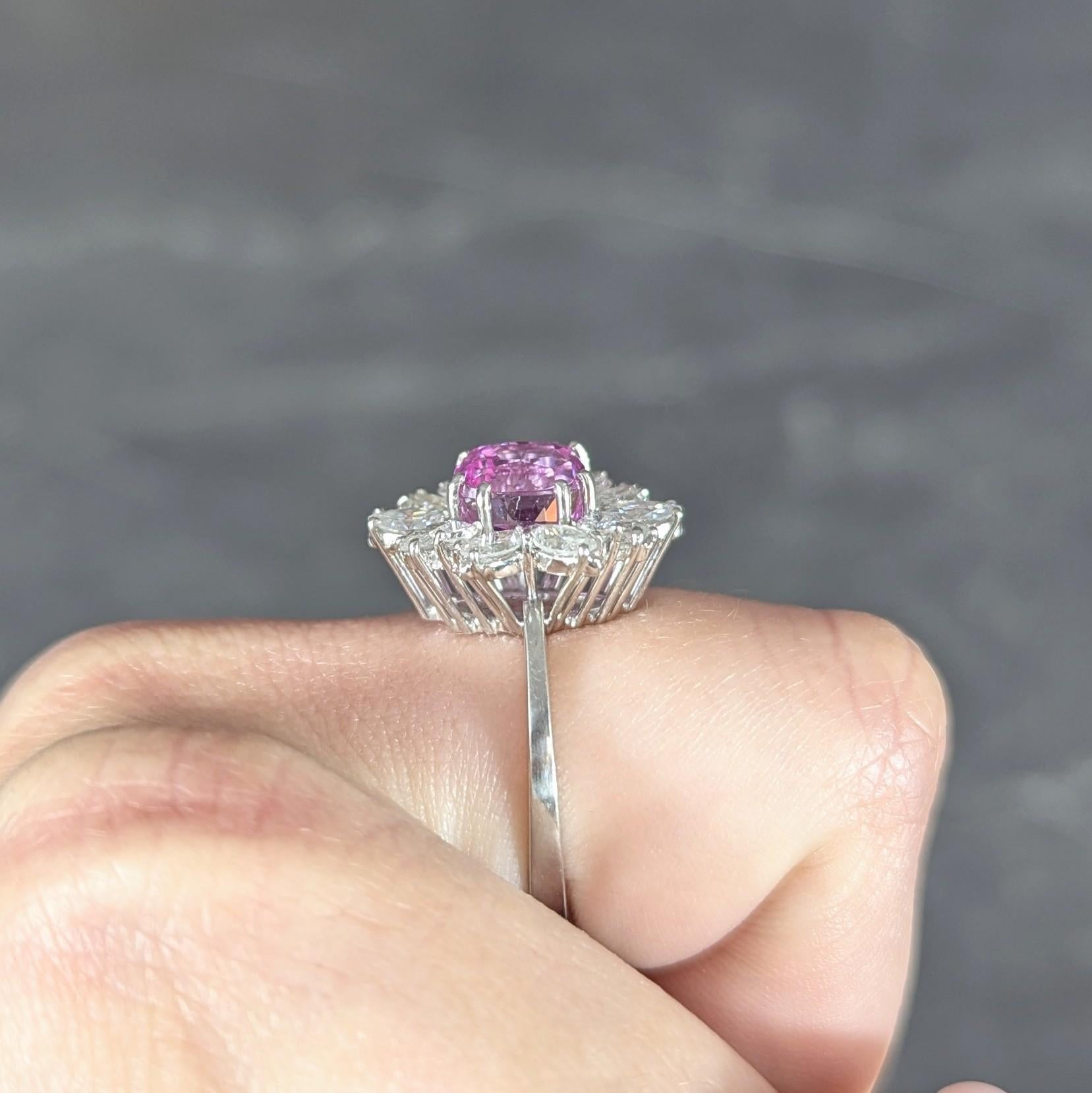 Anello a grappolo vintage in platino con zaffiro rosa di Ceylon da 5,44 CTW del 1950, GIA in vendita 6
