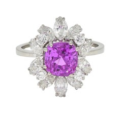 1950's 5.44 CTW Zafiro rosa de Ceilán Diamante Platino Anillo en racimo vintage GIA