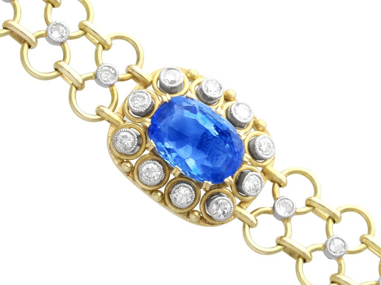 1950er Jahre 12k Gelbgold-Armband mit 5,72 Karat Saphir und 1,10