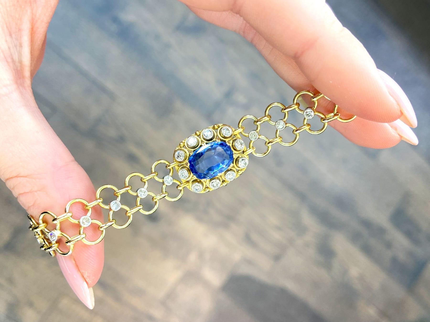 1950er Jahre 12k Gelbgold-Armband mit 5,72 Karat Saphir und 1,10 Karat Diamant im Zustand „Hervorragend“ im Angebot in Jesmond, Newcastle Upon Tyne