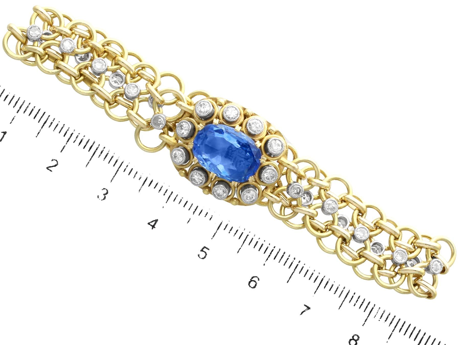 1950s 5.72 Carat Sapphire and 1.10 Carat Diamond 12k Yellow Gold Bracelet For Sale 2