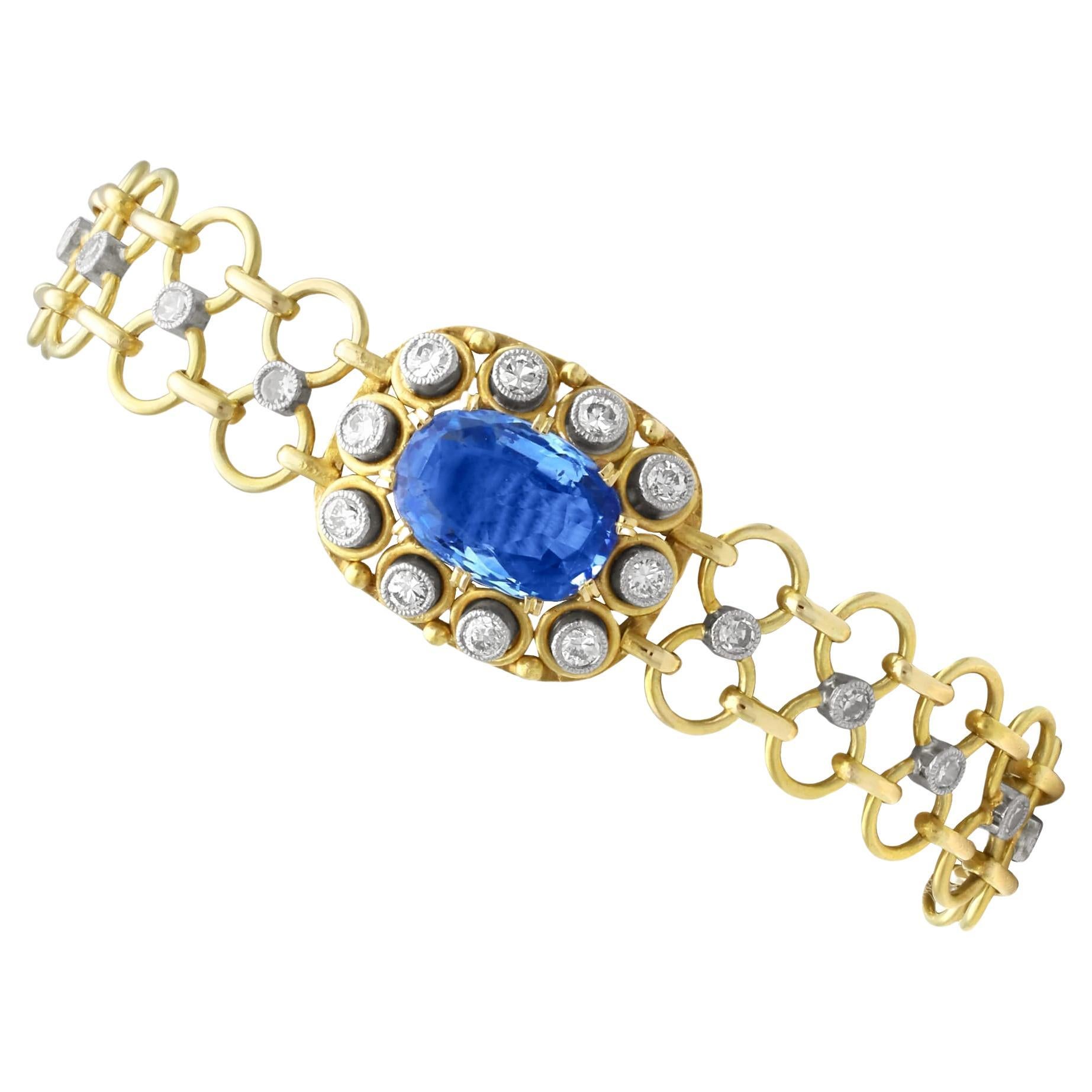1950s 5.72 Carat Sapphire and 1.10 Carat Diamond 12k Yellow Gold Bracelet For Sale