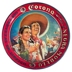1950's-60's Corona Negra Modelo Mexican Tin Beer Advertising Tray