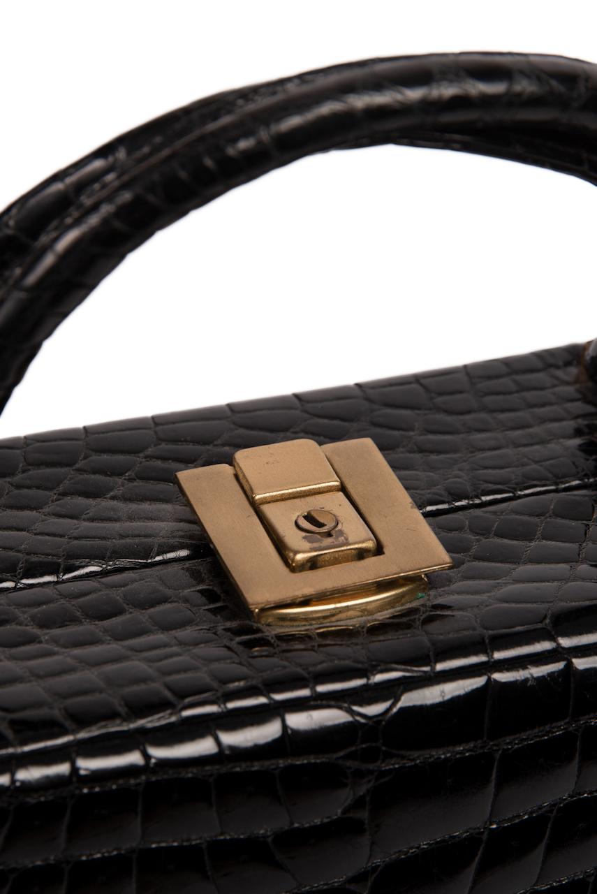 1950s/60s ELIZABETH ARDEN Black Crocodile Pattern Leather Vanity Case or Handbag 1