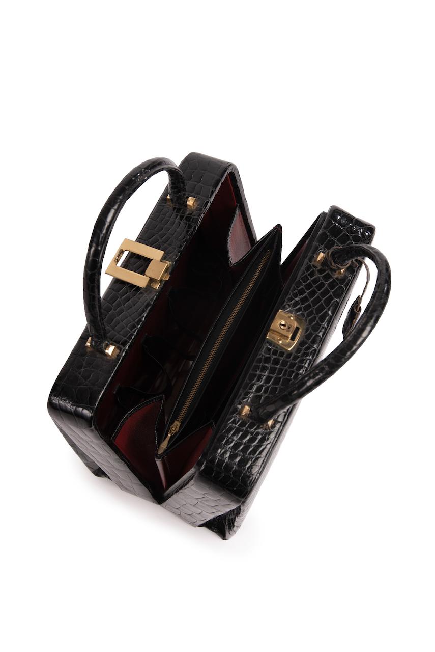 1950s/60s ELIZABETH ARDEN Black Crocodile Pattern Leather Vanity Case or Handbag 3