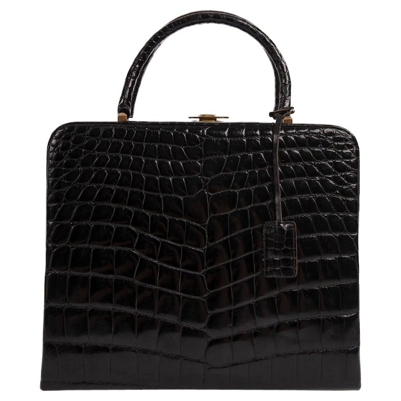 1950/60er Jahre ELIZABETH ARDEN Schwarzes Krokodilmuster Leder Kosmetikkoffer oder Handtasche