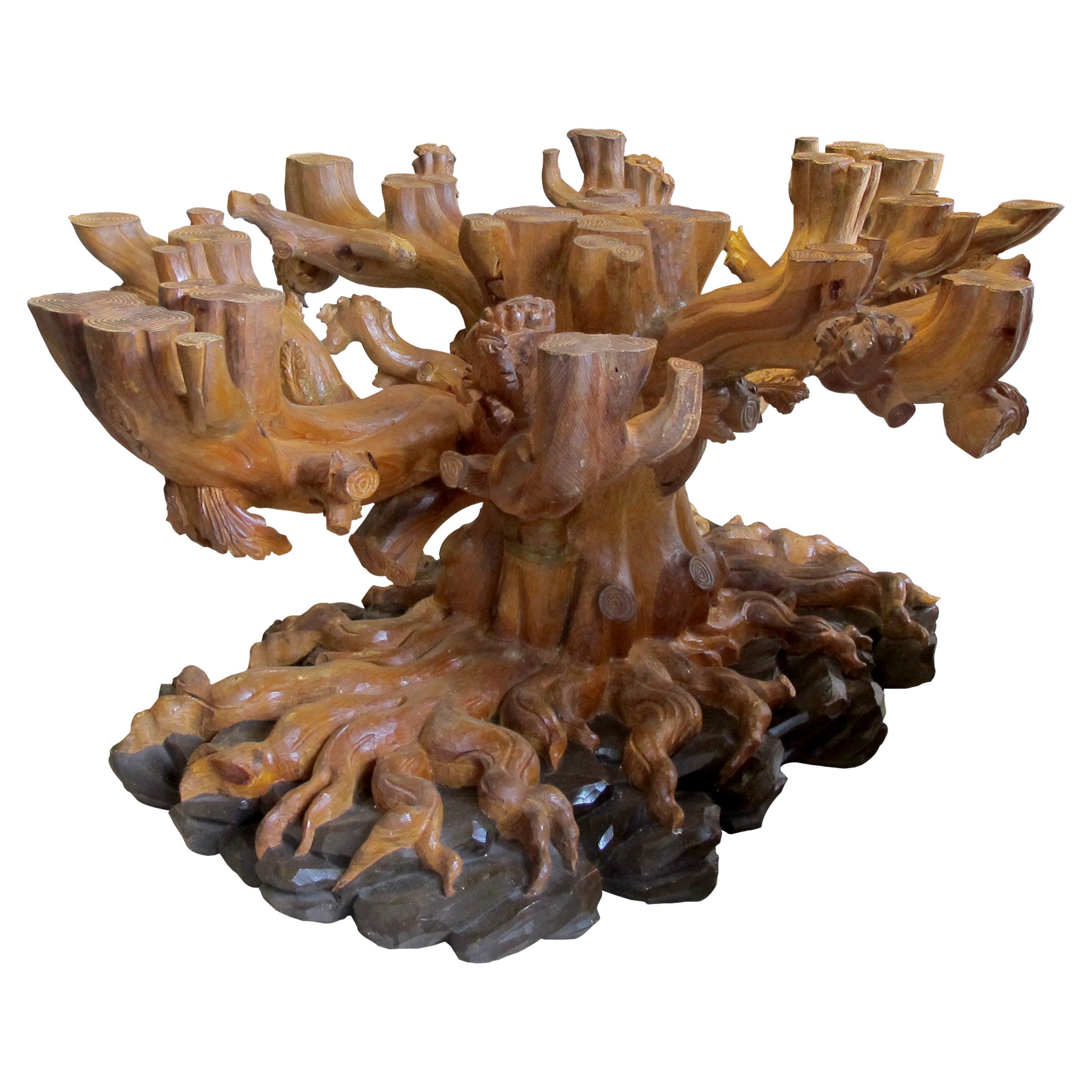 1950s/60s Italian Hand-Carved Tree Shaped Large Dining Table Base by Bartolozzi  en vente