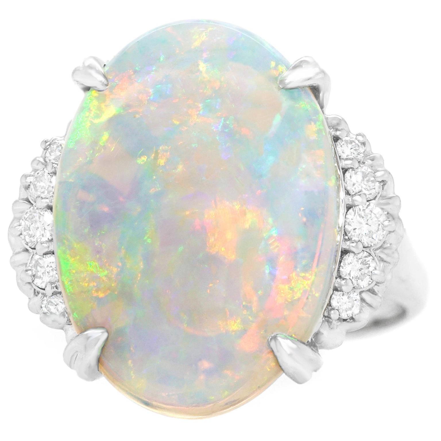 1950s 6.74 Carat Opal and Diamond-Set Ring