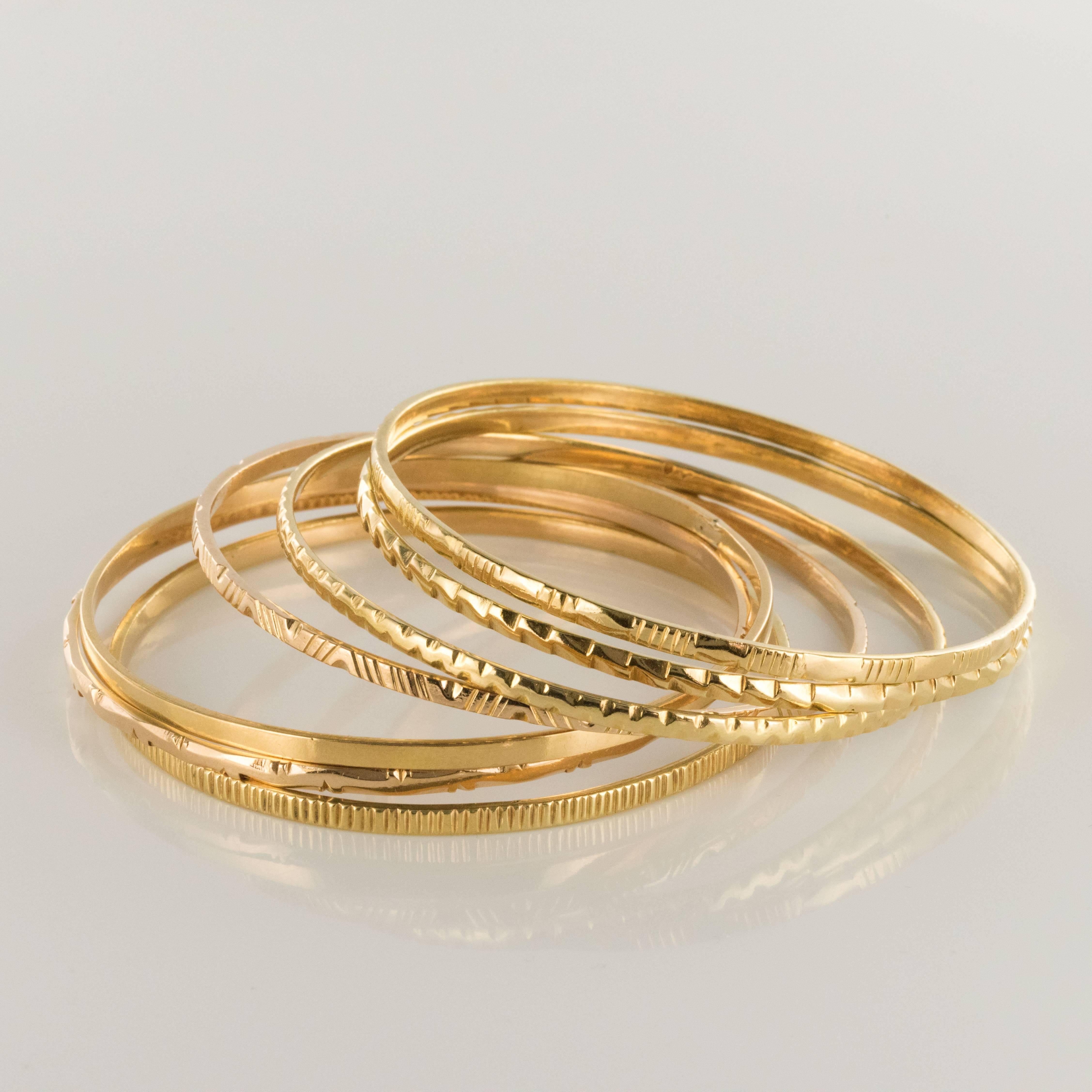 1950s 7-Day 18 Karat Yellow Gold Bangle Bracelet at 1stDibs | 18k gold 7  day bangle bracelets, 7 day bracelet, 7 day gold bangles