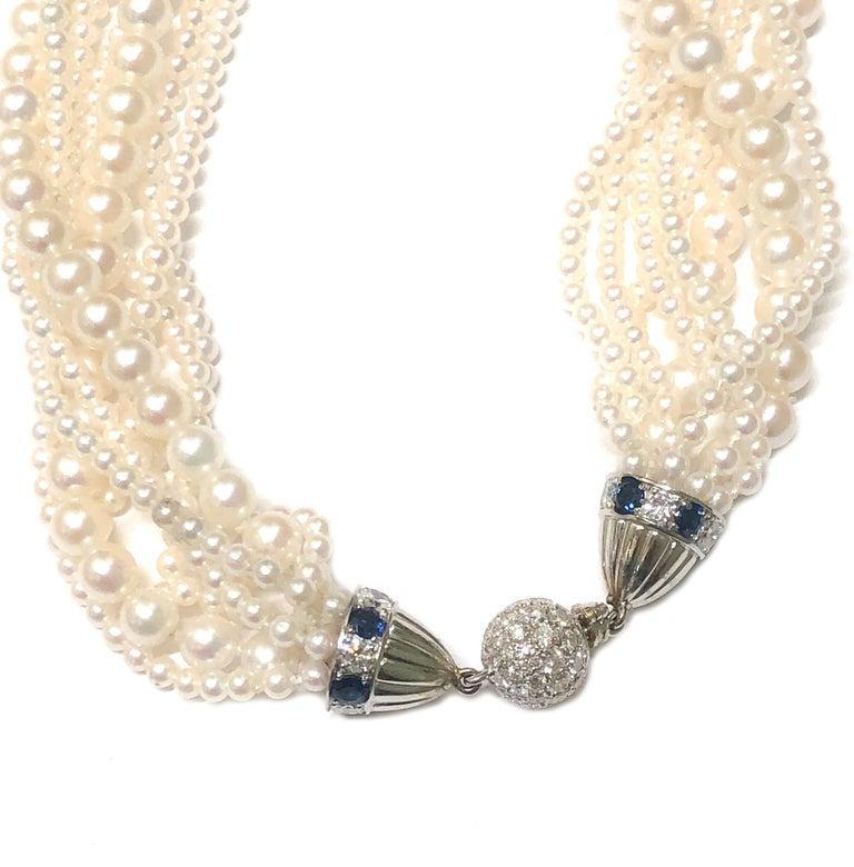 1950s 74.77 Carat Natural Unheated Burma Sapphire and Pearl Necklace In Excellent Condition For Sale In La Jolla, CA