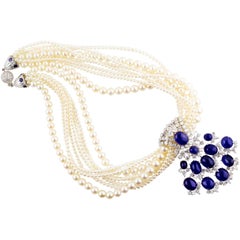 1950s 74.77 Carat Sapphire and Pearl Necklace