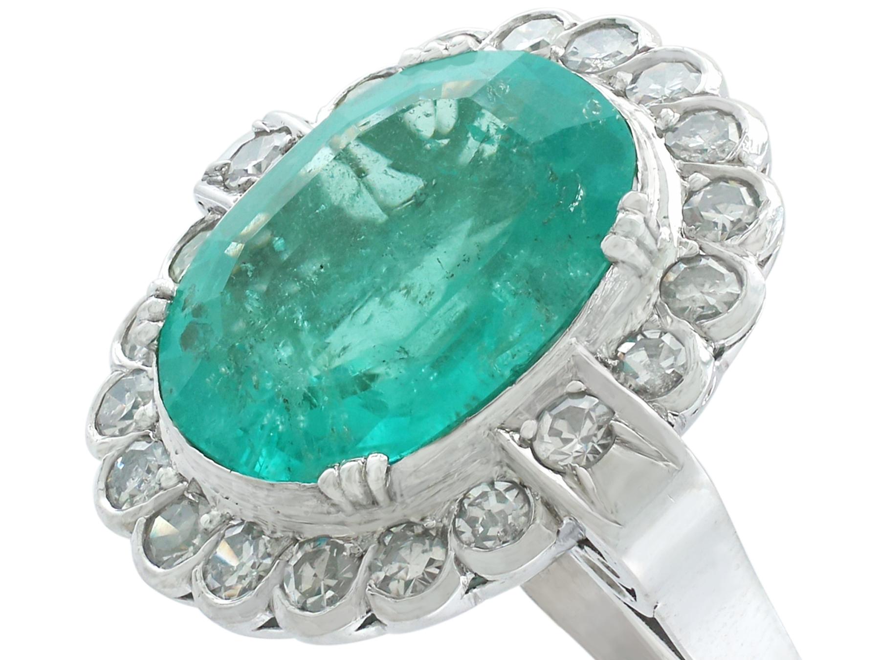 1950s 8.19 Carat Emerald and 1.48 Carat Diamond White Gold Cocktail Ring In Excellent Condition In Jesmond, Newcastle Upon Tyne