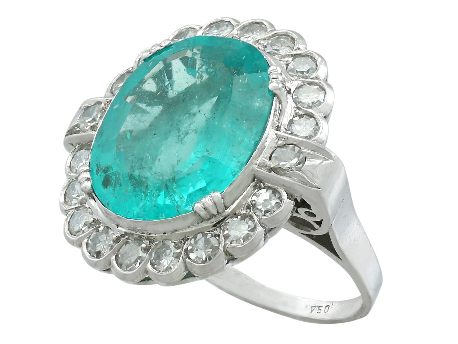 Women's 1950s 8.19 Carat Emerald and 1.48 Carat Diamond White Gold Cocktail Ring