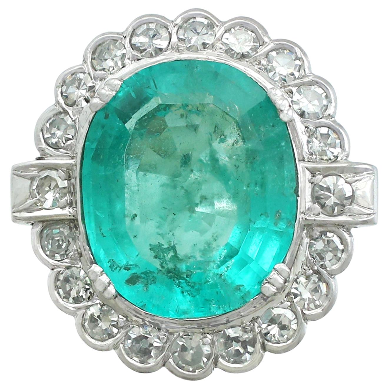 1950s 8.19 Carat Emerald and 1.48 Carat Diamond White Gold Cocktail Ring