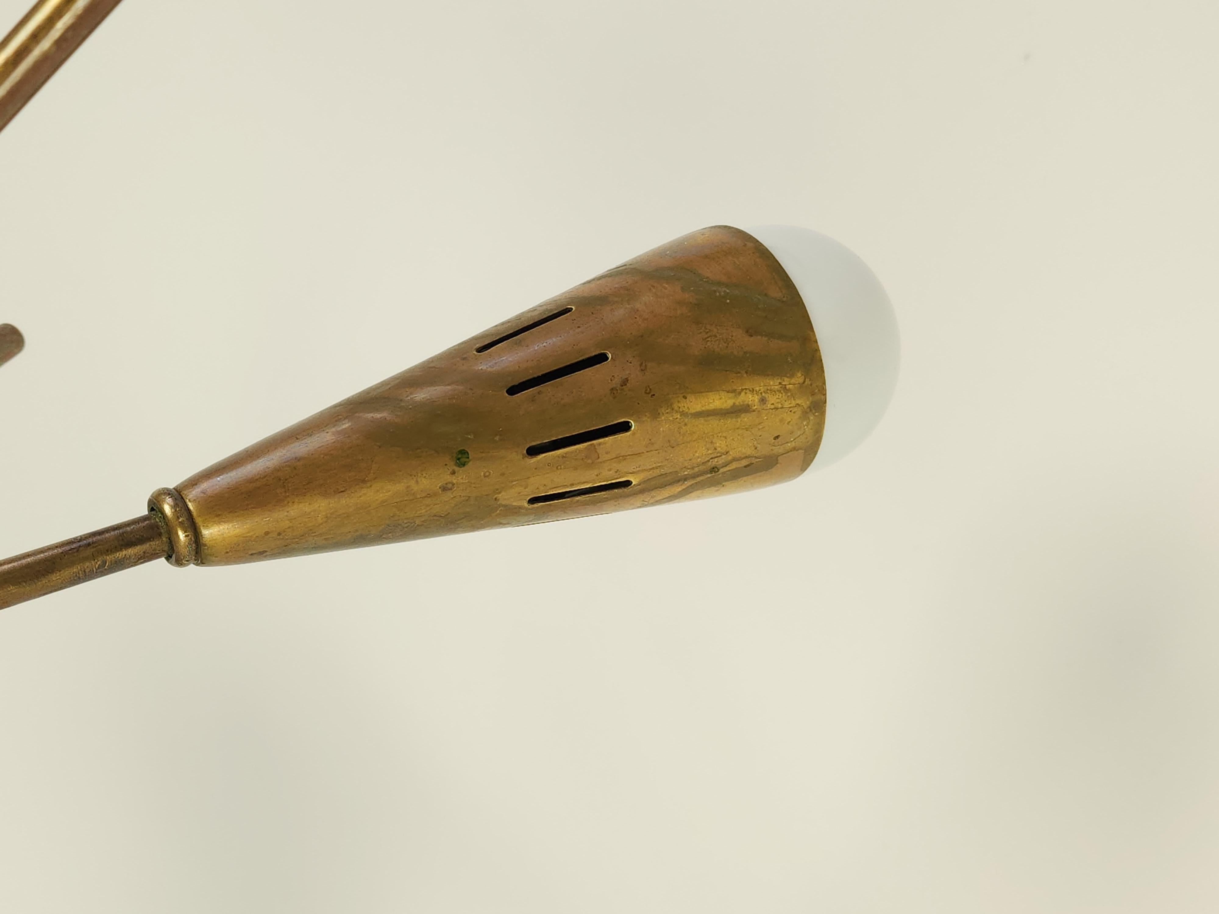 1950s 9 Arm Thick Brass Sputnik with Conical Tips, Italy 9