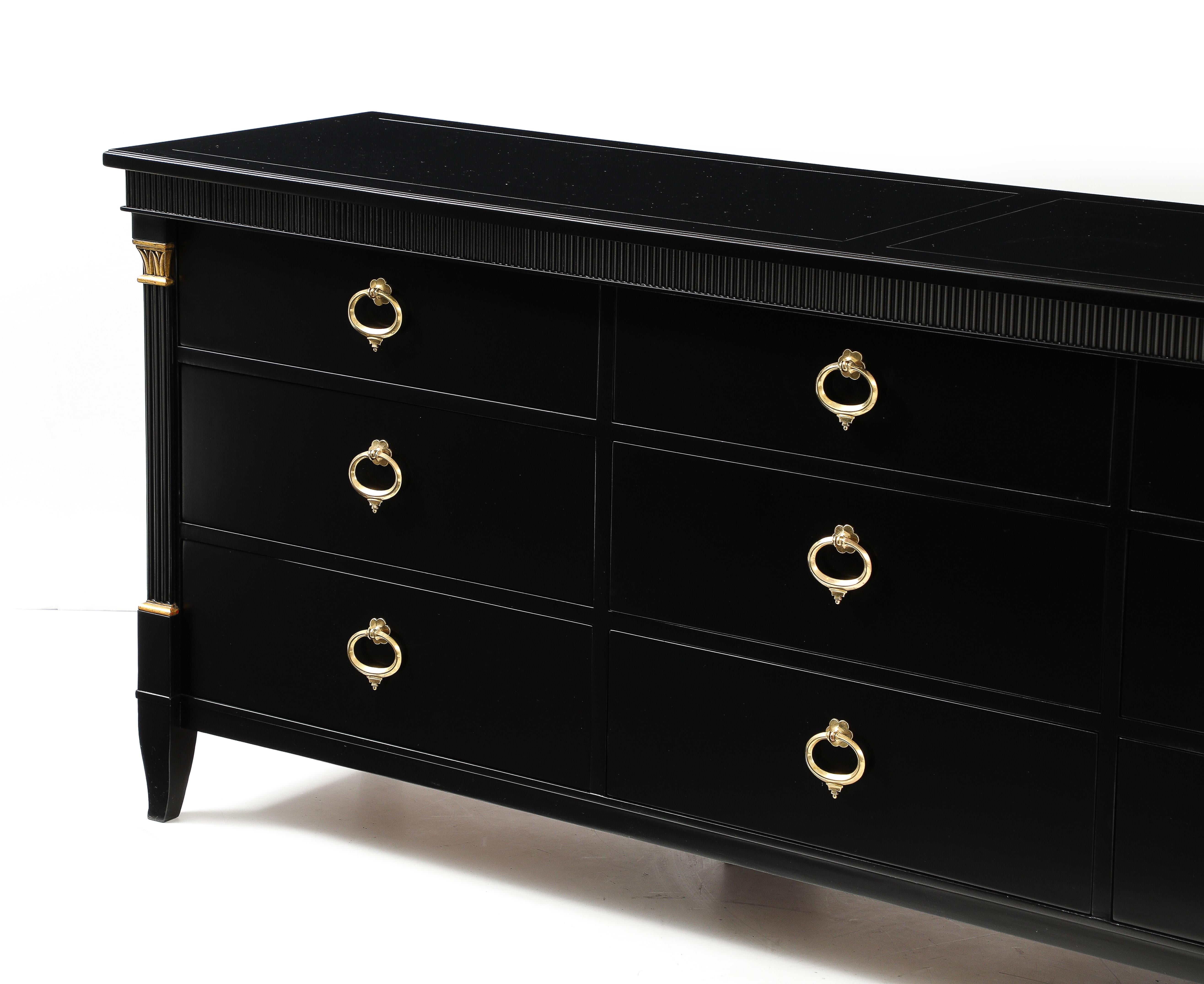 1950's 9 Drawer Black Lacquer Dresser By Baker For Sale 6
